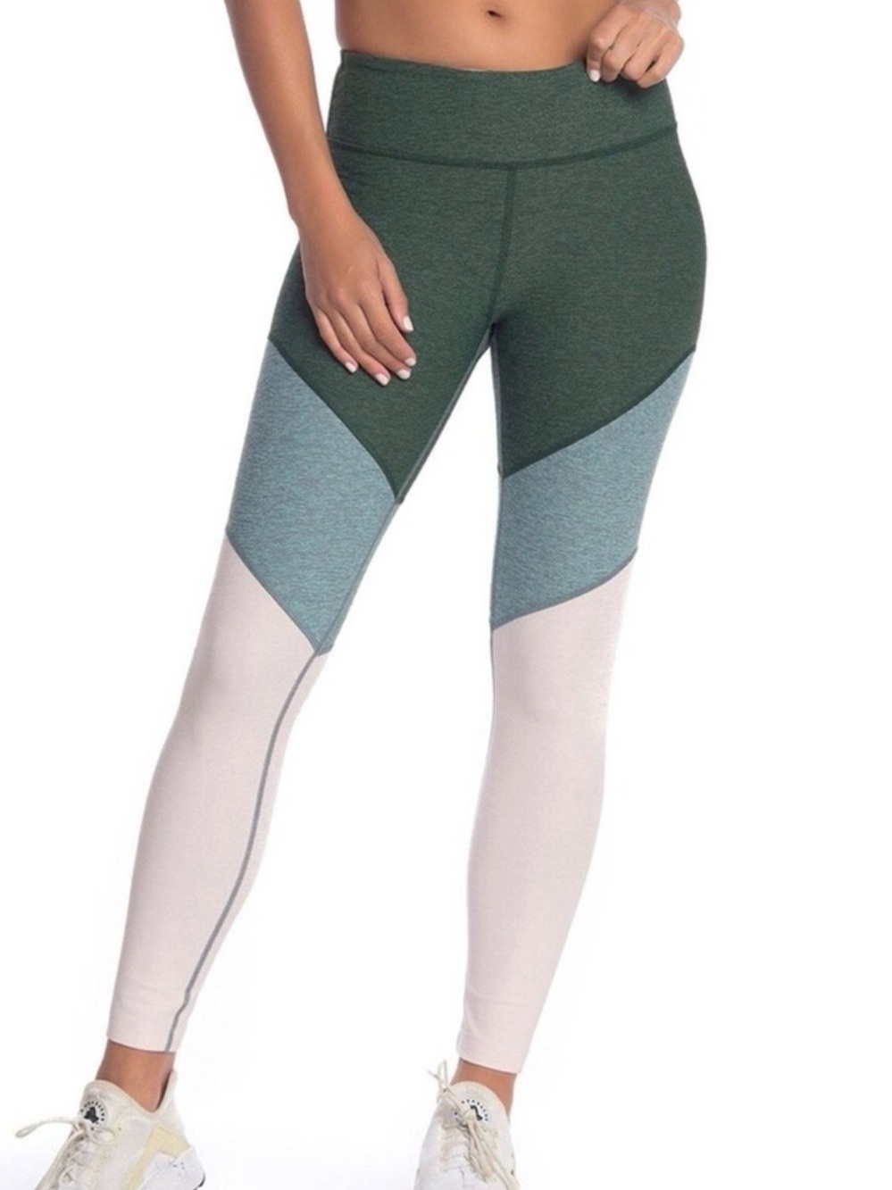 Colorblock Green and White Leggings
